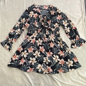 NWOT Shein Floral Print Knot Front Shirred Waist Dress